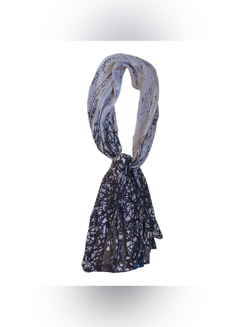 Cejon Black Gray Gold Metallic 100% Silk Scarf NWT
